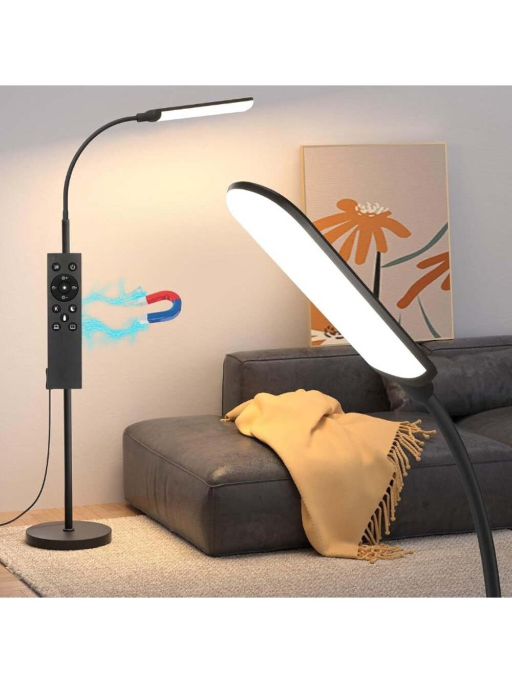 Super Bright LED Floor Lamp, Adjustable Colors & Brightness, Eye-Caring Reading